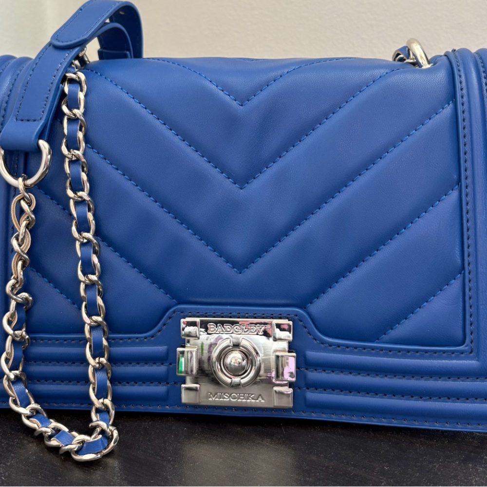 Badgley Mischka Blue Chevron Quilted Crossbody